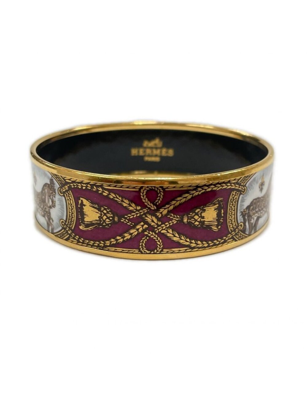 Hermes Bracelet Enamel GM Bangle Cloisonne Horse Tassel Wine